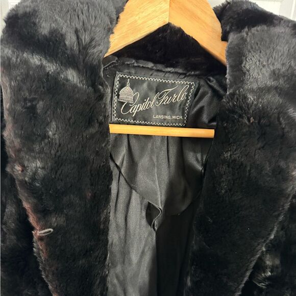 Capitol Fur Co. Real Rabbit Fur Mid-Length Coat Black Medium Vintage Luxury - Picture 3 of 7
